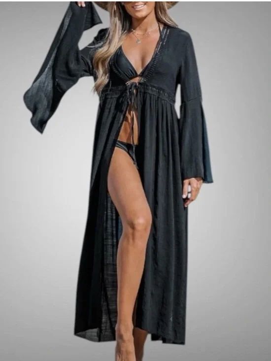 NWOT Aakaa Black Women's Swim Cover-Up Maxi Dress- size M - Picture 1 of 13